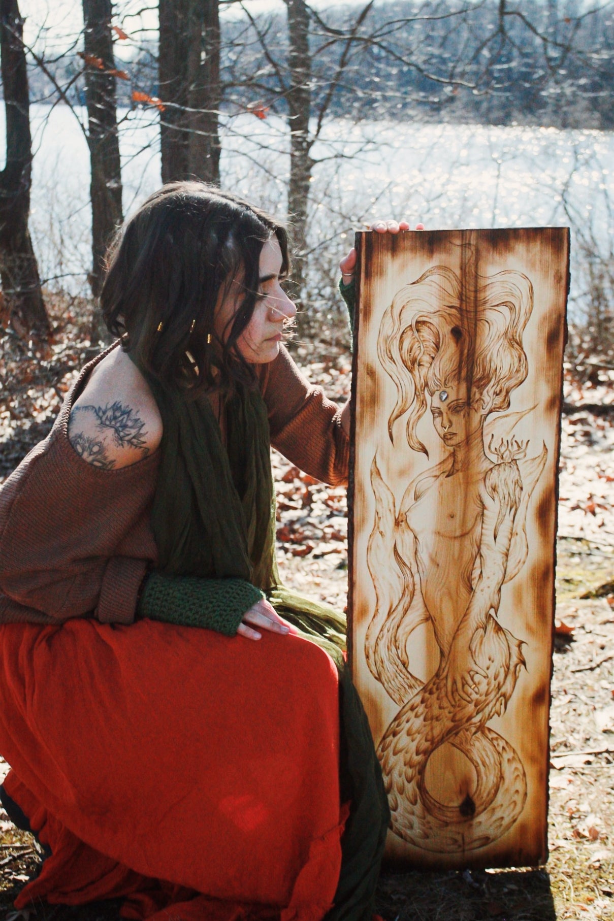 "She Is Water" Pyrography Original Artwork